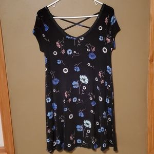 Black floral T-shirt Swing Dress